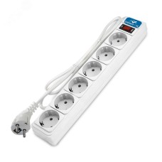 Фильтр-удлинитель 6 гнезд, ПВС 3x1, 10А/2,2кВт, выключатель с индикацией, с заземлением, белый, 5 метров DOMTOK