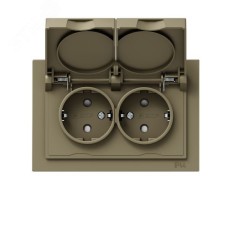 Механизм розетки двойной  16А  IP44  с заземлением  со шторками  с рамкой  с крышками  шампань Эпика EKF