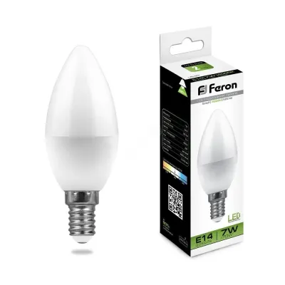 Лампа светодиодная, (7W) 230V E14 4000K C37, LB-97