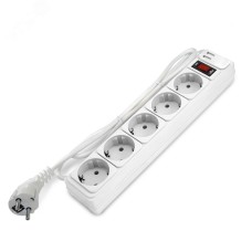 Фильтр-удлинитель 5 гнезд с USB type-A + type-A, ПВС 3*1, 10А/2,2кВт, выключатель с индикацией, с заземлением, белый, 1,8 метра DOMTOK