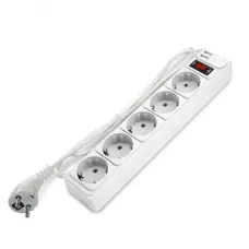 Фильтр-удлинитель 5 гнезд с USB type-A + type-A, ПВС 3*1, 10А/2,2кВт, выключатель с индикацией, с заземлением, белый, 1,8 метра DOMTOK