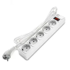 Фильтр-удлинитель 5 гнезд с USB type-A + type-A, ПВС 3*1, 10А/2,2кВт, выключатель с индикацией, с заземлением, белый, 3 метра DOMTOK
