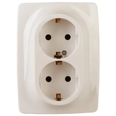 12-2108-02 ЭРА Розетка 2X2P+E Schuko со шторками, 16A-250В, IP20, Эра12, слоновая кость (10/100/2000
