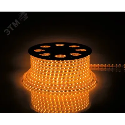 Лента светодиодная, 60SMD(2835)/m 4.4W/m 230V IP65 100m, желтый, LS704 с 2 сетевыми шнурами, 2 заглушками, 2 коннекторами,10 крепежами в комплекте