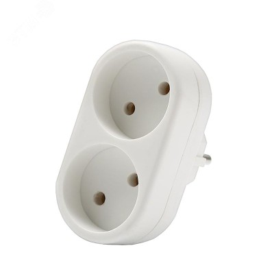 Разветвитель 2 гнезда плоский, без заземления 250В 2200Вт белый DOMTOK