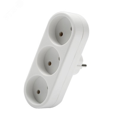 Разветвитель 3 гнезда плоский, без заземления 250В 2200Вт белый DOMTOK
