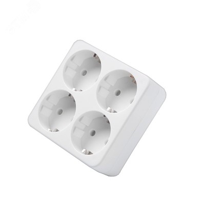 Разветвитель 4 гнезда прямоугольник, с заземлением, с защитными шторками, 250В 3500Вт белый DOMTOK