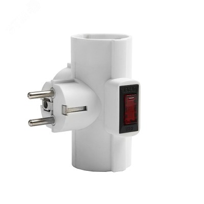 Разветвитель 3 гнезда Т-образный с термовыключателем, с заземлением, с защитными шторками, 250В 3500Вт белый DOMTOK