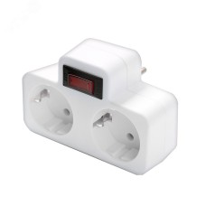 Разветвитель 2 гнезда плоский с термовыключателем, с заземлением, с защитными шторками, 250В 3500Вт белый DOMTOK
