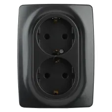 12-2106-05 ЭРА Розетка 2X2P+E Schuko, 16A-250В, IP20, Эра12, антрацит (10/100/1600)