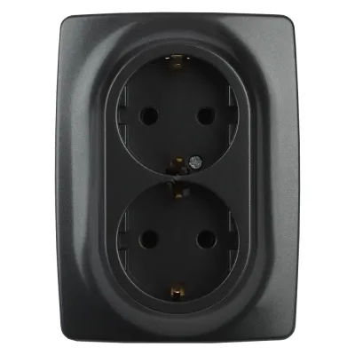 12-2106-05 ЭРА Розетка 2X2P+E Schuko, 16A-250В, IP20, Эра12, антрацит (10/100/1600)