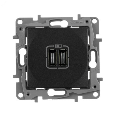 Розетка USB C+C 15Вт антрацит ETIKA
