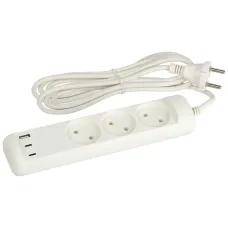 Удлинитель электрический U-3-3m-USB-W 3 розетки + 3xUSB A+C 3м 10А белый