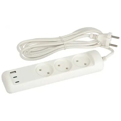 Удлинитель электрический U-3-3m-USB-W 3 розетки + 3xUSB A+C 3м 10А белый
