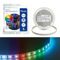 Лента светодиодная, 60SMD(5050)/m 14.4W/m 12V IP65 5m RGB, LS607