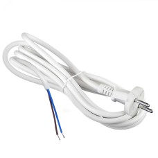 Шнур с вилкой, ПВС, 2*1, без заземления, 10А, 3 метра, белый, DOMTOK