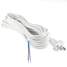 Шнур с вилкой, ПВС, 2*1, без заземления, 10А, 5 метров, белый, DOMTOK