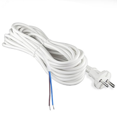 Шнур с вилкой, ПВС, 2*1, без заземления, 10А, 5 метров, белый, DOMTOK