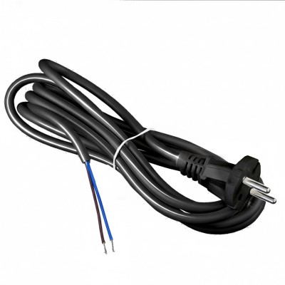 Шнур с вилкой, ПВС, 2*1, без заземления, 10А, 3 метра, черный, DOMTOK