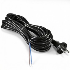 Шнур с вилкой, ПВС, 2*1, без заземления, 10А, 5 метров, черный, DOMTOK