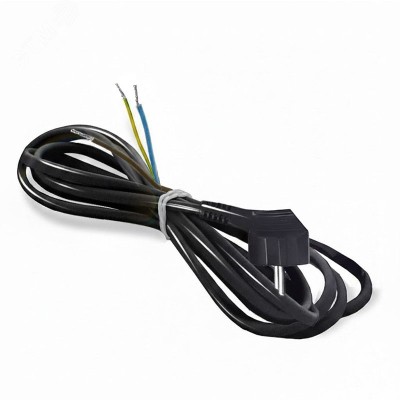 Шнур с вилкой, ПВС, 3*1.5, с заземлением, 16А, 2 метра, черный, DOMTOK