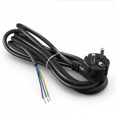 Шнур с вилкой, ПВС, 3*1.5, с заземлением, 16А, 3 метра, черный, DOMTOK