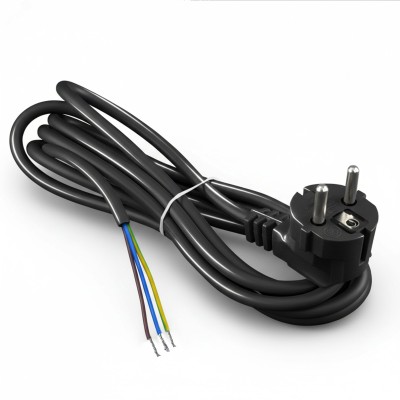 Шнур с вилкой, ПВС, 3*1.5, с заземлением, 16А, 3 метра, черный, DOMTOK