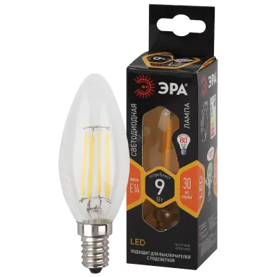 Лампочка светодиодная ЭРА F-LED B35-9w-827-E14 Е14 / Е14 9Вт филамент свеча теплый белый свет