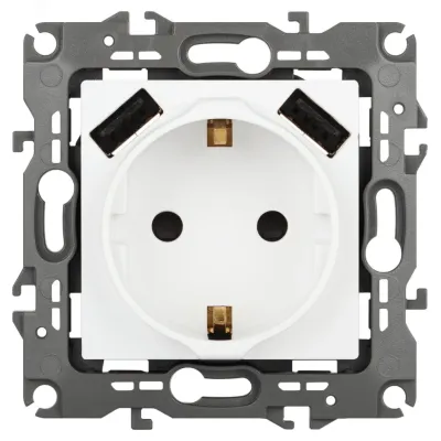 Розетка ЭРА Серия 12 12-4109-01М , 2P+E 16A-250В, штор. с 2xUSB 5В-3А, белый матовый