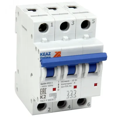 Выключатель автоматический трехполюсный 6А Z 10кА AC OptiDin BM63-3Z6-10-УХЛ3