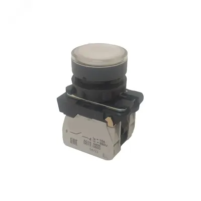 Кнопка КМЕ4622мЛ-24В-белый-2но+2нз-цилиндр-индикатор-IP65
