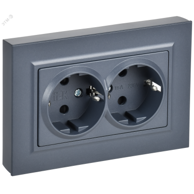 BRITE Розетка 2-местная с заземлением с защитными шторками плоская 16А в сборе РСшПл12-3-БрМ маренго IEK
