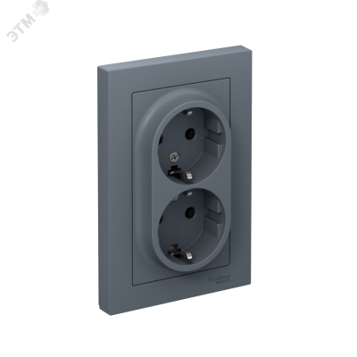 Розетка ATLASDESIGN двойная с заземлением 16А в сборе грифель