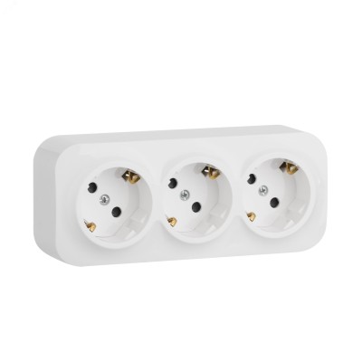 Розетка 3-местная для открытой установки с заземлением с защитными шторками с предварительным подключением 16А белый QUTEO