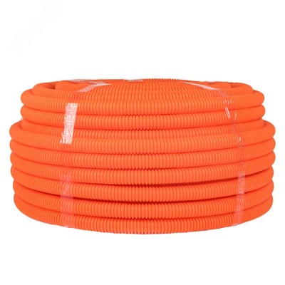 Труба ПНД гибкая гофр. д.25мм, тяжёлая с протяжкой, 50м, цвет оранжевый