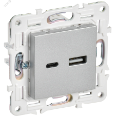 SKANDY Розетка USB A+C 18Вт SK-R13S серебряный IEK