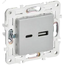 SKANDY Розетка USB A+C 18Вт SK-R13S серебряный IEK