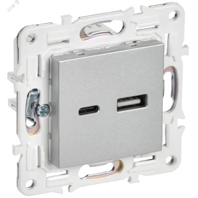 SKANDY Розетка USB A+C 18Вт SK-R13S серебряный IEK