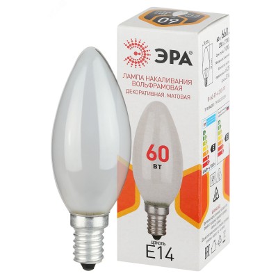 Лампа накаливания B-60-E14-230-FR 60Вт 230В свеча матовая цветная коробка Е14