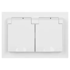 Розетка Intro Accent 6-210-01 2х2P+E Schuko с крышками штор., 16А-250В, IP44, СУ, AL/CU, белый