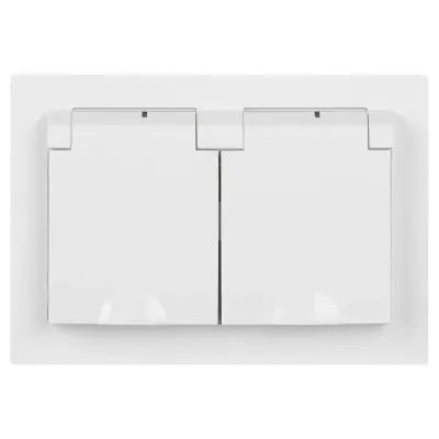 Розетка Intro Accent 6-210-01 2х2P+E Schuko с крышками штор., 16А-250В, IP44, СУ, AL/CU, белый