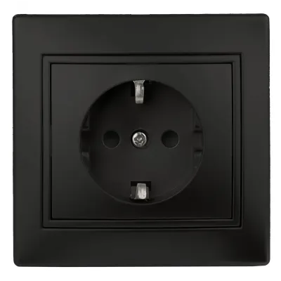 Розетка Intro Plano 1-202-05 с заземлением 2P+E Schuko, 16А-250В, IP20, СУ, антрацит
