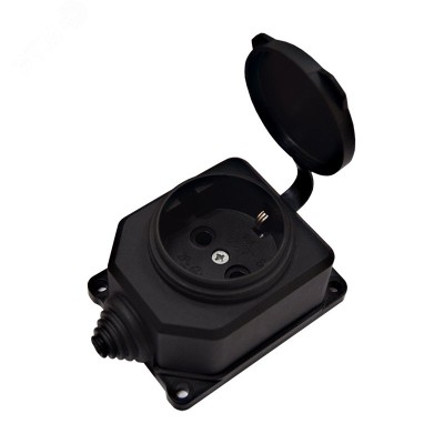 Розетка настенная однофазная с заглушкой КОМПАКТ каучук черный