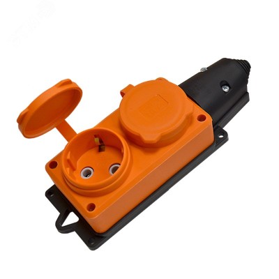 Колодка 2-х местная однофазная с заглушками КОМПАКТ с/з каучук 16А 250В IP44 оранжевый цвет еврослот