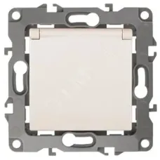 12-2103-02 ЭРА Розетка 2P+E Schuko со шторками с крышкой, 16A-250В, IP20, Эра12, слоновая кость (10/
