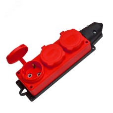 Колодка 3-х местная однофазная с заглушками КОМПАКТ с/з каучук 16А 250В IP44 красный еврослот