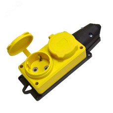 Колодка 2-х местная однофазная с заглушками КОМПАКТ каучук желтый