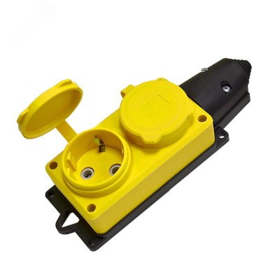 Колодка 2-х местная однофазная с заглушками КОМПАКТ каучук желтый