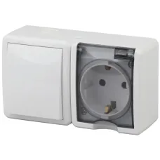 11-7401-01 ЭРА Блок розетка+выключатель IP54, 16A(10AX)-250В, ОУ, Эра Эксперт, белый (8/80/1280)