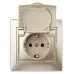 Розетка Intro Plano 1-203-04 с заземлением 2P+E Schuko с крышкой, 16А-250В, IP20, СУ, шампань